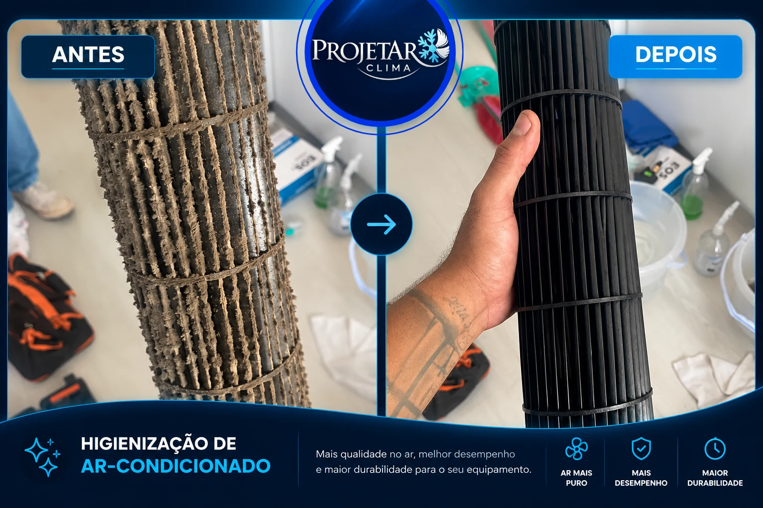 Comparativo real de limpeza de ar-condicionado